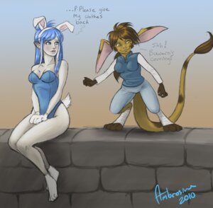 Rating: Safe Score: 0 Tags: ambrosine333 angel anthro bottomless breasts bunny_costume cleavage clothed clothing costume dialogue digital_media_(artwork) duo e621 english_text fake_ears fake_rabbit_ears female full-length_portrait humor jakkai kieri_suizahn long_tail nervous on_wall portrait rhea_snaketail shy sitting skimpy slightly_damned smile standing stone_wall stripes tail text uhoh wall_(structure) User: bunchy7s