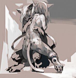 Rating: Questionable Score: 0 Tags: ambiguous_gender anthro biped black_nose butt claws crouching digital_media_(artwork) digital_painting_(artwork) domestic_cat duo e621 ears_up feet felid feline felis full-length_portrait greyscale hair halsione hindpaw hug kemono long_hair looking_at_viewer love mammal monochrome nude painting_(artwork) paws portrait tail User: bunchy7s