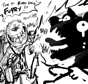 Rating: Questionable Score: 0 Tags: aliasing black_and_white dialogue digital_drawing_(artwork) digital_media_(artwork) e621 eccma417 english_text flamethrower fursecution grin group half-length_portrait male monochrome monster portrait ranged_weapon simple_background smile text weapon white_background User: bunchy7s Rating: Questionable Score: 0 Tags: aliasing black_and_white dialogue digital_drawing_(artwork) digital_media_(artwork) e621 eccma417 english_text flamethrower fursecution grin group half-length_portrait male monochrome monster portrait ranged_weapon simple_background smile text weapon white_background User: bunchy7s