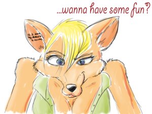 Rating: Safe Score: 0 Tags: 4:3 alexis_kitsune anthro blonde_hair blouse breasts canid canine clothing e621 english_text female fox fur hair hi_res looking_at_viewer mammal shirt solo text topwear User: bunchy7s