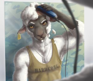Rating: Safe Score: 0 Tags: 2013 anthro bovid caprine clothed clothing digital_media_(artwork) dog_tags domestic_sheep e621 ear_piercing ear_tag fur male mammal military mirror piercing shaving sheep solo text wool_(fur) zenthetiger User: bunchy7s