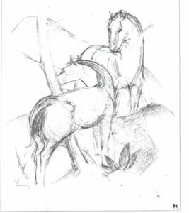 Rating: Safe Score: 0 Tags: 20th_century ambiguous_gender ancient_art duo e621 equid equine expressionism feral formal_art franz_marc graphite_(artwork) greyscale horse mammal marc monochrome mountain nude outside plant simple_background sketch standing traditional_media_(artwork) tree white_background wood User: bunchy7s