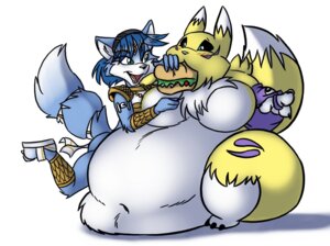 Rating: Questionable Score: 0 Tags: anthro bandai_namco belly big_breasts black_sclera blue_body blue_eyes blue_fur blue_hair blush breasts canid canine crossover digimon digimon_(species) dipstick_tail duo e621 eating feeding female female/female food force_feeding forced fox fur green_eyes hair immobile inflation krystal_(star_fox) mammal markings morbidly_obese nintendo obese overweight renamon short_hair star_fox stuffing tail tail_markings unknown_artist white_body white_fur yellow_body yellow_fur User: bunchy7s