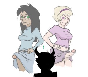 Rating: Explicit Score: 0 Tags: ! 1girls 2futas black_hair blonde_hair buckteeth clothing female futanari glasses green_eyes hairband homestuck horns intersex jade_harley kanaya_maryam long_hair ms_paint_adventures penis pink_eyes rose_lalonde rule34 sharona short_hair skirt source_request tan_skin white_background white_skin User: bunchy7s