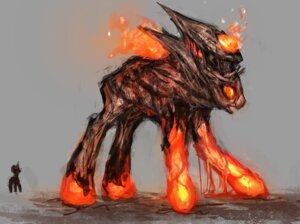 Rating: Safe Score: 0 Tags: ambiguous_gender bodily_fluids cracks drooling duo e621 elkaart equid equine feral fire grey_background hasbro horse lava mammal my_little_pony pony red_eyes saliva simple_background User: bunchy7s