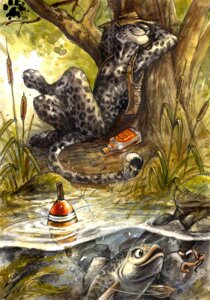 Rating: Safe Score: 0 Tags: ambient_fish ambient_sealife anthro aquatic blotch bottle clothing container duo e621 felid feren fish fishing fully_submerged gin grin hat headgear headwear leopard leucistic male mammal pantherine pond reclining smile topwear vest water User: bunchy7s