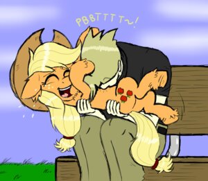 Rating: Safe Score: 0 Tags: 2014 applejack_(mlp) bench blonde_hair blowing blowing_on_stomach blowing_raspberries clothing cloud cowboy_hat duo e621 earth_pony equid equine eyes_closed female freckles friendship_is_magic grass hair hasbro hat headgear headwear horse human ichibangravity laugh lying male mammal my_little_pony on_bench outside park plant pony ponytail raspberry_kiss sitting sky sound_effects text vowelless vowelless_sound_effect zerbert User: bunchy7s
