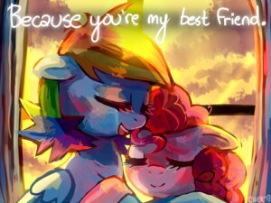 Rating: Safe Score: 0 Tags: 2013 4:3 blue_body blue_feathers blue_fur cherkivi colorful_theme dialogue duo e621 earth_pony english_text equid equine eyes_closed feathered_wings feathers female feral friendship_is_magic fur hair hasbro horse hug inside mammal multicolored_hair my_little_pony mythological_creature mythological_equine mythology pegasus pink_body pink_fur pink_hair pinkie_pie_(mlp) pony rainbow_dash_(mlp) rainbow_hair sunset text wings User: bunchy7s