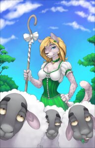 Rating: Safe Score: 0 Tags: 2010 accessory anthro bell blonde_hair blue_eyes bodice bovid bow_(feature) bow_accessory bow_ribbon caprine chest_tuft claws clothed clothing collar detailed detailed_background digital_media_(artwork) domestic_sheep dress e621 felid female fingerless_gloves fur gloves grass group hair hair_accessory hair_bow hair_ribbon handwear long_hair looking_at_viewer mammal melee_weapon outside pantherine plant polearm ribbons sheep shepherd's_crook sky snow_leopard staff suffolk_sheep tail toony tuft weapon wolfy-nail User: bunchy7s