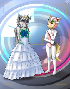 Rating: Questionable Score: 0 Tags: anthro blue_eyes brown_eyes canid canine clothed clothing crossdressing darkgoose domestic_cat dress duo e621 equid equine eyewear felid feline felis femboy flower fox goggles heterochromia hi_res horse male mammal maverick_skye onegaki plant tail wedding_dress young young_anthro User: bunchy7s