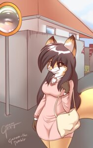 Rating: Safe Score: 0 Tags: 2013 anthro bag black_hair brown_body brown_eyes brown_fur building canid canine clothing e621 english_text female fur garam hair looking_at_viewer mammal outside shoulder_bag solo tail text tote_bag User: bunchy7s