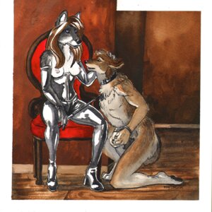 Rating: Explicit Score: 0 Tags: 2010 anthro bondage breasts canine collar corset dominatrix elbow_gloves female fox fur furry gentle handcuffs kneeling leather male petting red_dog riding_crop rule34 sitting straight topless wolf User: bunchy7s