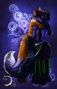 Rating: Safe Score: 0 Tags: 2012 anthro ash_harden backwards_hug bottomwear canid canine canis clothed clothing duo e621 fox heterochromia hi_res hybrid love male mammal mephitid nanabi_ashiro pants shynjy skunk smile tail topless wolf User: bunchy7s