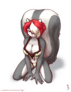 Rating: Questionable Score: 0 Tags: 2011 anthro bedroom_eyes big_breasts bra breasts cleavage clothed clothing e621 ear_piercing female fluffy fluffy_tail frilly gem hair half-closed_eyes joe_randel lace lingerie mammal markings mephitid mole_(marking) narrowed_eyes panties piercing pose red_hair seductive simple_background skunk smile solo spread_legs spreading tail underwear watermark white_background User: bunchy7s