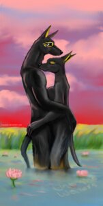 Rating: Questionable Score: 0 Tags: anput anthro anubian_jackal anubis bath black_body breasts canid canine canis cloud deity duo e621 egyptian egyptian_mythology eyes_closed female flower grass hug jackal lily_pad lotus_(flower) lyquisste male male/female mammal middle_eastern_mythology mythology nile nude outside partially_submerged plant river romantic romantic_couple sky smile standing standing_in_water sunset tail water User: bunchy7s
