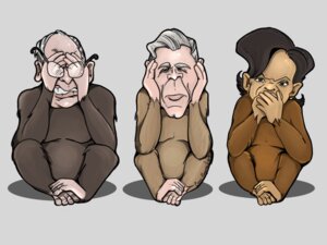 Rating: Safe Score: 0 Tags: 2007 4:3 5_fingers barefoot brown_body brown_fur coffinberry condoleezza_rice covering covering_ears covering_eyes covering_face covering_mouth covering_own_mouth covering_self dick_cheney e621 ear_piercing eyewear feet female fingers front_view fur george_w._bush glasses grey_background grey_hair group hair haplorhine humanoid_hands looking_at_viewer male mammal monkey not_furry nude piercing politics primate real_world short_hair simple_background sitting tan_body tan_fur tan_skin three_wise_monkeys toony unavailable_at_source User: bunchy7s