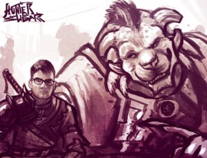 Rating: Safe Score: 0 Tags: 4_ears armor charr duo e621 eyewear felid glasses guild_wars horn human male mammal multi_ear sligarthetiger smile tybalt_leftpaw weapon User: bunchy7s