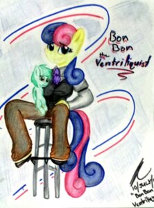 Rating: Safe Score: 0 Tags: 451kitkat bonbon_(mlp) chair clothed clothing e621 earth_pony equid equine female friendship_is_magic furniture hair hasbro horse looking_at_viewer lyra_heartstrings_(mlp) mammal multicolored_hair my_little_pony pattern_background pink_hair pony purple_hair simple_background sitting solo tail two_tone_hair ventriloquist User: bunchy7s