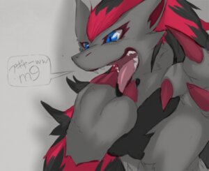 Rating: Safe Score: 0 Tags: abstract_background ambiguous_gender anthro blue_eyes canid canine claws e621 generation_5_pokemon hi_res japanese_text mammal nintendo open_mouth pokemon pokemon_(species) restluck semi-anthro simple_background solo text tongue translated zoroark User: bunchy7s