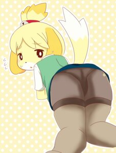 Rating: Questionable Score: 0 Tags: animal_crossing anthro bodily_fluids bottomwear butt canid canine canis clothed clothing domestic_dog e621 embarrassed female hi_res isabelle_(animal_crossing) legwear looking_back mammal nintendo panties pantyhose pencil_skirt shih_tzu simple_background skirt solo sweat tensituki toy_dog unavailable_at_source underwear upskirt User: bunchy7s