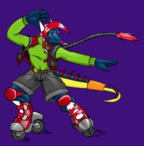 Rating: Safe Score: 0 Tags: 5_fingers anthro biped blue_body blue_scales bottomwear clothed clothing dragon e621 fingers footwear front_view fully_clothed green_eyes hair horn inline_skates knee_pads long_hair looking_aside male mythological_creature mythological_scalie mythology pose purple_background raised_arm red_hair roller_skates scales scalie shorts simple_background solo standing sweater tail tkc2021 topwear vest User: bunchy7s