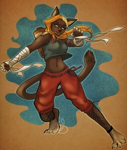 Rating: Safe Score: 0 Tags: action_pose anthro barefoot biped black_body black_fur black_nose blonde_hair breasts clothed clothed_anthro clothed_female clothing digital_drawing_(artwork) digital_media_(artwork) domestic_cat e621 feet felid feline felis female female_anthro fur hair mammal medium_breasts midriff pose scarlet-frost shaded soft_shading solo User: bunchy7s