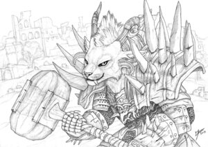 Rating: Safe Score: 0 Tags: 2013 anthro arch armor bracers building chainmail charr claws clothing detailed_background e621 fangs felid female flat_chested gauntlets gloves greyscale guild_wars hammer handwear horn looking_at_viewer mammal maul melee_weapon monochrome plant plate_mail prehistoric_species rock ruins saber-toothed_tiger simul sky smile smirk solo spiked_armor spikes teeth tools tree weapon whiskers User: bunchy7s