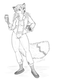 Rating: Safe Score: 0 Tags: 2008 anthro beverage biped canid canine clothed clothing e621 ear_piercing fareme female food fox full-length_portrait fully_clothed goldenfox graphite_(artwork) greyscale hair long_hair mammal monochrome piercing portrait simple_background sketch solo standing tail topwear traditional_media_(artwork) vest User: bunchy7s