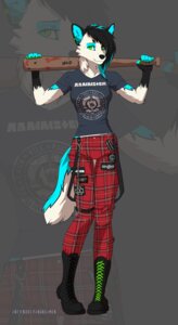 Rating: Safe Score: 0 Tags: alternative_fashion anthro baseball_bat bat_(object) black_body black_fur black_nose boots canid canine chain clothing e621 ear_piercing female footwear fur green_eyes hair hi_res koul looking_at_viewer mammal multicolored_hair piercing plaid punk shira_wild shirt shoes smile solo tail tomboy topwear two_tone_hair undercut white_body white_fur User: bunchy7s