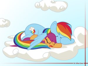 Rating: Safe Score: 0 Tags: 2011 4:3 blue_body blue_feathers blue_fur cloud cutie_mark detailed_background dr._erika_cane duo e621 equid equine eyes_closed feathered_wings feathers female feral friendship_is_magic fur hair hasbro lying mammal multicolored_hair multicolored_tail my_little_pony mythological_creature mythological_equine mythology on_front open_mouth orange_body orange_fur outside pegasus purple_hair rainbow_dash_(mlp) rainbow_hair rainbow_tail scootaloo_(mlp) sky skyscape sleeping sleeping_together tail toony wings young young_feral User: bunchy7s