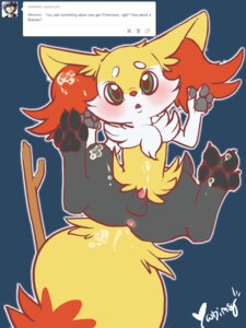 Rating: Explicit Score: 0 Tags: 3:4 4_toes after_sex anthro anus balls biped blush bodily_fluids braixen butt canid canine claws cum cum_in_ass cum_in_hair cum_inside cum_on_belly cum_on_body cum_on_feet cum_on_leg cum_on_tail e621 erection feet fur generation_6_pokemon genital_fluids genitals green_eyes hair hi_res hindpaw inner_ear_fluff looking_at_viewer lying male mammal messy nintendo nude on_back open_mouth orange_body orange_fur pawpads paws penis pokemon pokemon_(species) raised_leg simple_background solo spread_legs spreading stick tail toe_claws toes tuft whimsydreams white_body white_fur yellow_body yellow_fur User: bunchy7s