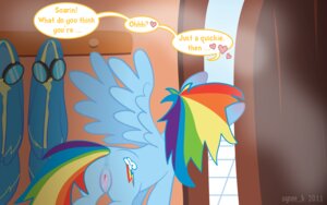 Rating: Explicit Score: 0 Tags: 16:10 2011 anus blue_body blue_feathers blue_fur blush bodily_fluids bodysuit clothing cutie_mark detailed_background dialogue e621 english_text equid equine feathered_wings feathers female feral friendship_is_magic fur genital_fluids genitals hair hasbro heart_symbol looking_at_another mammal multicolored_hair multicolored_tail my_little_pony mythological_creature mythological_equine mythology peeping pegasus rainbow_dash_(mlp) rainbow_hair rainbow_tail skinsuit soarin_(mlp) solo speech_bubble syoee_b tail text tight_clothing vaginal_fluids voyeur vulva widescreen wing_boner wings wonderbolts_(mlp) User: bunchy7s
