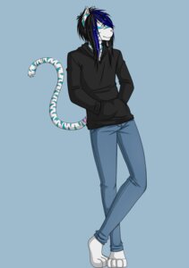 Rating: Safe Score: 0 Tags: 2011 4_toes anthro barefoot biped black_hair blue_body blue_fur blue_hair bottomwear clothed clothing crossed_legs denim denim_bottomwear denim_clothing e621 feet felid front_view fully_clothed fur hair hand_in_pocket hands_in_both_pockets hoodie jeans logic_kennedy looking_aside male mammal multicolored_hair pantherine pants pink_nose pockets smile solo standing stripes sweater tail theshoujoprince tiger toes topwear white_body white_fur wolframkyo User: bunchy7s