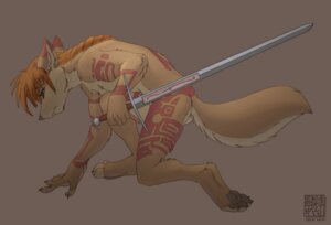 Rating: Safe Score: 0 Tags: 4_toes 5_fingers anthro arm_markings back_markings biped brown_body brown_fur canid canine claws digital_media_(artwork) digitigrade dipstick_ears e621 ear_markings feet fingers fur hair holding_melee_weapon holding_object holding_sword holding_weapon kneeling leg_markings male mammal markings melee_weapon multicolored_ears nude orange_hair pose side_view simple_background solo sword tail tan_background tan_body tan_fur tattoo toes warrior weapon zaush User: bunchy7s