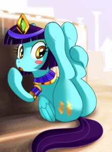 Rating: Questionable Score: 0 Tags: 2012 amber_eyes blush butt clothing costume cutie_mark e621 egyptian equid equine feathered_wings feathers female feral friendship_is_magic hair hasbro jewelry mammal mewpan my_little_pony mythological_creature mythological_equine mythology open_mouth pegasus purple_hair quadruped sassaflash_(mlp) solo tail wings User: bunchy7s