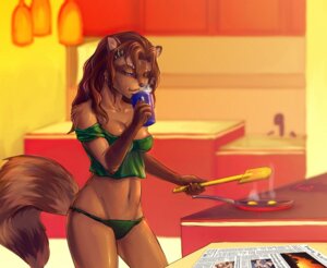 Rating: Questionable Score: 0 Tags: anthro beverage blue_eyes breakfast brown_body brown_fur brown_hair clothed clothing coffee cooking digital_media_(artwork) e621 egg female food fudchan fur hair half-closed_eyes katibara kitchen kitchen_spatula kitchen_utensils long_hair mammal narrowed_eyes navel newspaper panties procyonid raccoon reading shaded side-tie_panties skimpy solo spatula spoon_spatula tail tools underwear User: bunchy7s