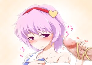 Rating: Explicit Score: 0 Tags: 1boy 1girls 2d blush censored female hairband handjob heart male off_shoulder pandain penis purple_eyes purple_hair rule34 satori_komeiji short_hair solo straight_hair touhou User: bunchy7s