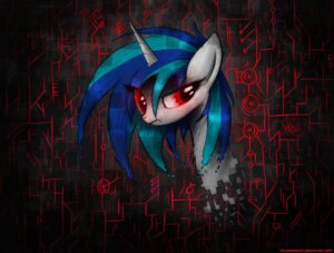 Rating: Safe Score: 0 Tags: 2013 blue_hair bust_portrait e621 equid equine female friendship_is_magic gear hair hasbro horn mammal multicolored_hair my_little_pony mythological_creature mythological_equine mythology portrait red_eyes red_theme solo text two_tone_hair unicorn url vinyl_scratch_(mlp) vulpessentia User: bunchy7s