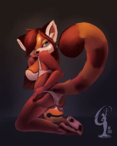 Rating: Questionable Score: 0 Tags: 2012 abstract_background absurd_res ailurid anthro auburn_hair bell biped blue_eyes bra brown_body brown_fur butt clothed clothing dawkz e621 female fur hair hair_over_eye hi_res kneeling lingerie looking_at_viewer looking_back mammal markings micro one_eye_obstructed orange_body orange_fur panties pawpads paws pinup pose red_hair red_panda ring_(marking) ringed_tail seductive simple_background skimpy solo striped_markings striped_tail stripes tail tail_markings topaz_(dawkz) underwear User: bunchy7s