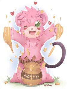 Rating: Safe Score: 0 Tags: bear chest_tuft cubbi_(fan_character) daww disney e621 ende food fur green_eyes gummi_bears heart_symbol honey_(food) male mammal one_eye_closed pink_body pink_fur solo tail tuft wink User: bunchy7s