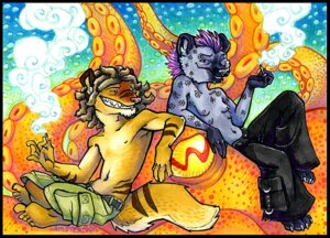 Rating: Questionable Score: 0 Tags: amsterdam anthro aquatic artist_collaboration breasts cephalopod clothed clothing coleoid dreadlocks drugs duo e621 female fishyboner herpestid hyena mammal marijuana mollusk mongoose octopodiform paws piercing smoking spotted_hyena stoned stripes substance_intoxication tail tentacles topless traditional_media_(artwork) User: bunchy7s