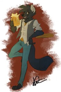 Rating: Safe Score: 0 Tags: alcohol anthro barefoot beer beverage biped black_body black_fur black_nose canid canine canis clothed clothing e621 feet fur happy hi_res holding_object laphund_(artist) looking_away male mammal open_mouth solo wolf yellow_eyes User: bunchy7s