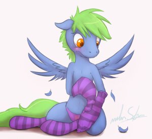 Rating: Questionable Score: 0 Tags: 2012 amber_eyes anthro blush clothing e621 equid equine etherjar feathered_wings feathers footwear green_hair hair hasbro heart_symbol legwear male mammal my_little_pony mythological_creature mythological_equine mythology pegasus simple_background socks solo tail underwear white_background wings User: bunchy7s