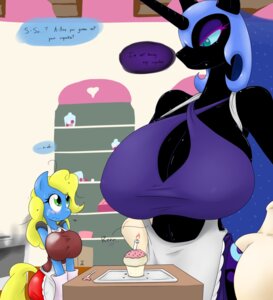 Rating: Questionable Score: 0 Tags: 2012 angelthecatgirl anthro anthrofied big_breasts blonde_hair bodily_fluids breasts clothing cupcake cutie_mark duo e621 english_text equid equine fan_character female female_pred food friendship_is_magic hair hasbro hi_res horn huge_breasts imminent_vore mammal my_little_pony mythological_creature mythological_equine mythology nightmare_moon_(mlp) pixie_(character) size_difference sweat tail text unicorn vore User: bunchy7s