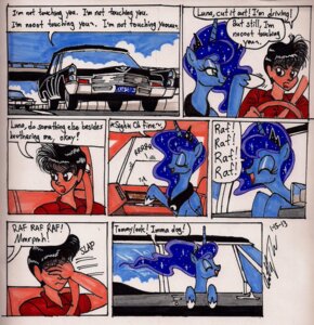 Rating: Safe Score: 0 Tags: annoying blue_body blue_feathers cadillac car comic dialogue duo e621 english_text equid equine facepalm feathered_wings feathers female feral friendship_is_magic hasbro hi_res horn human inside_car inside_vehicle male mammal my_little_pony mythological_creature mythological_equine mythology newyorkx3 princess_luna_(mlp) text vehicle winged_unicorn wings User: bunchy7s