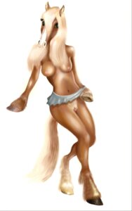 Rating: Explicit Score: 0 Tags: 5:8 blonde_hair bottomwear breasts clothed clothing e621 equid equine female genitals hair hi_res hooves horse mammal navel pvs4psv simple_background skirt solo topless vulva white_background User: bunchy7s