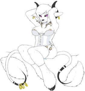 Rating: Questionable Score: 0 Tags: anthro biped breasts caprica clothing corset e621 ear_piercing female hi_res hooves horn line_art lingerie looking_at_viewer markings multi_tail niis nipple_slip nipples piercing pinup pose purple_eyes raised_arm simple_background sitting solo tail topwear User: bunchy7s