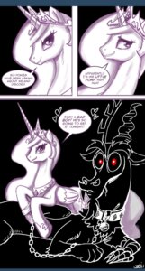 Rating: Questionable Score: 0 Tags: ask_princess_molestia bdsm bondage bound chain chimera collar comic crown dialogue discord_(mlp) draconequus duo e621 english_text equid equine fan_character feathered_wings feathers female feral friendship_is_magic hair hasbro headgear heart_symbol hi_res horn john_joseco letterbox long_hair male mammal my_little_pony mythological_creature mythological_equine mythology princess_celestia_(mlp) princess_molestia quadruped red_eyes tail text tiara winged_unicorn wings User: bunchy7s