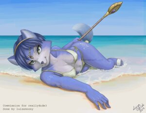 Rating: Safe Score: 0 Tags: anthro beach bikini blue_body blue_fur blue_hair breasts canid canine clothed clothing cloud detailed detailed_background distracting_watermark e621 english_text female fox fur hair krystal's_staff krystal_(star_fox) looking_at_viewer luizamonny luizamoony mammal melee_weapon nintendo outside polearm sand sea seaside skimpy sky smile solo staff star_fox sunset swimwear tail text tight_clothing toony two-piece_swimsuit water watermark wave weapon wet white_body white_fur User: bunchy7s