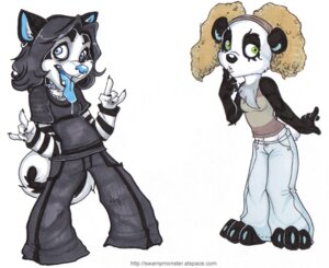 Rating: Safe Score: 0 Tags: alternative_fashion anthro bear biped black_hair blue_eyes bottomwear canid canine canis clothed clothing collar duo e621 ear_piercing ear_ring female front_view full-length_portrait gesture giant_panda glamfur goth green_eyes hair jewelry long_hair mall_goth mammal marker_(artwork) metal mixed_media necklace oversized_bottomwear oversized_clothing oversized_pants pants pen_(artwork) piercing pigtails portrait ring_piercing shirt simple_background standard_panda standing tail three-quarter_view tongue topwear traditional_media_(artwork) white_background wolf zeriara User: bunchy7s
